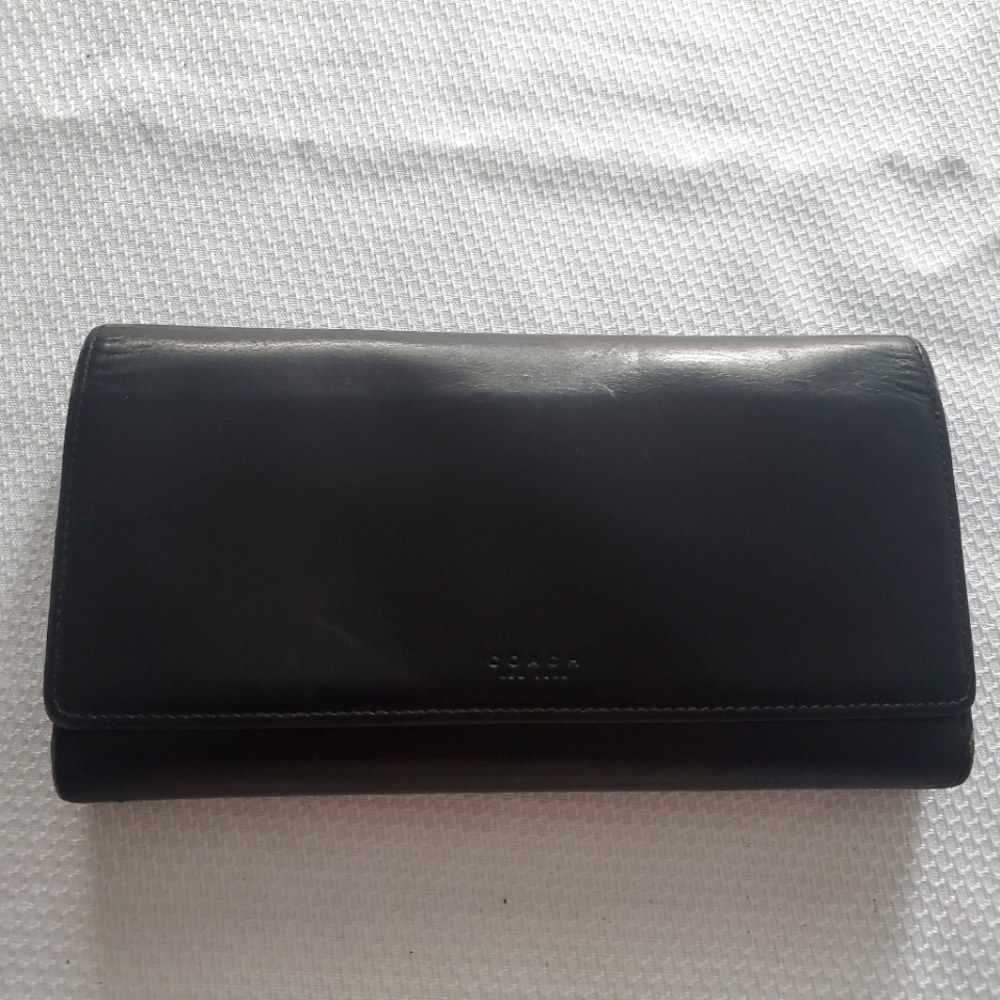 Black leather Coach checkbook wallet